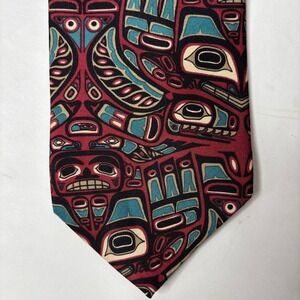 Vintage Boxelder Silk Tie‎ 1990s NW Coast Thunderbird USA Native American VTG